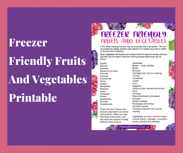 Freezer Friendly Fruits And Vegetables Printable
