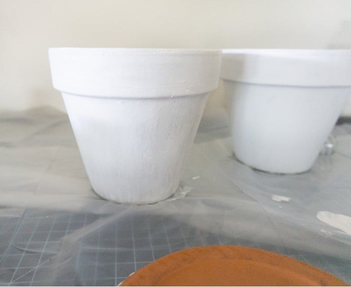 Terra cotta pots painted in white