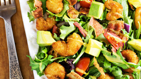 Image for Popcorn Shrimp Salad Recipe with Avocado and Bacon